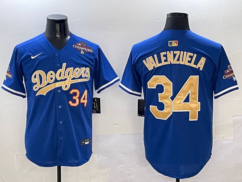 Men Los Angeles Dodgers #34 Valenzuela Blue Gold Game Nike 2025 MLB Jersey style 2->los angeles dodgers->MLB Jersey